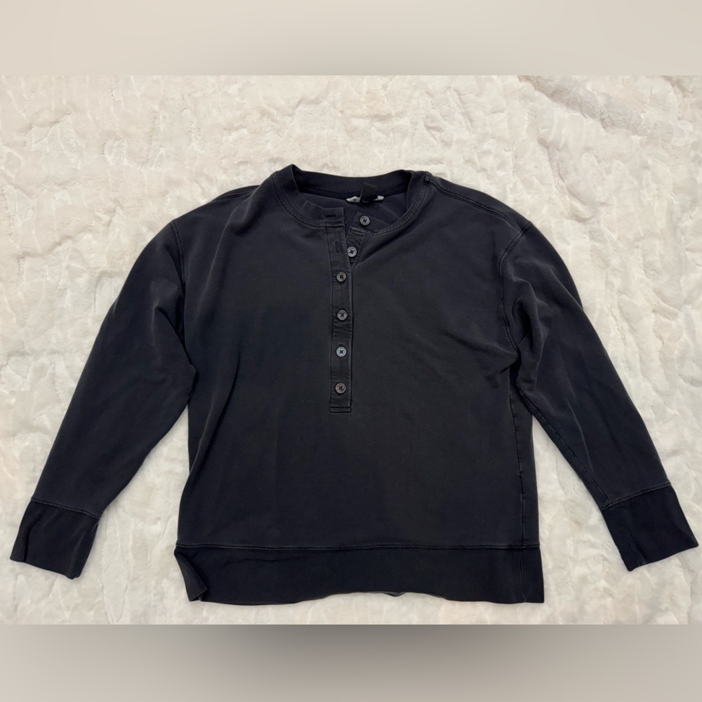 ATHLETA Balance Henley Sweatshirt Black Top Pullover Size Medium
